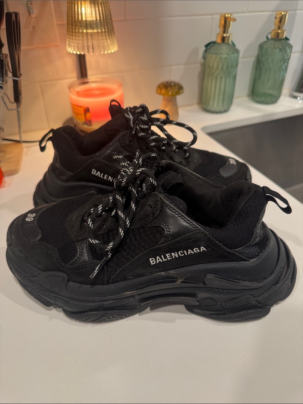 Balenciaga Triple S Men's Black Chunky Sneakers with Contrast Laces - Picture 1 of 3